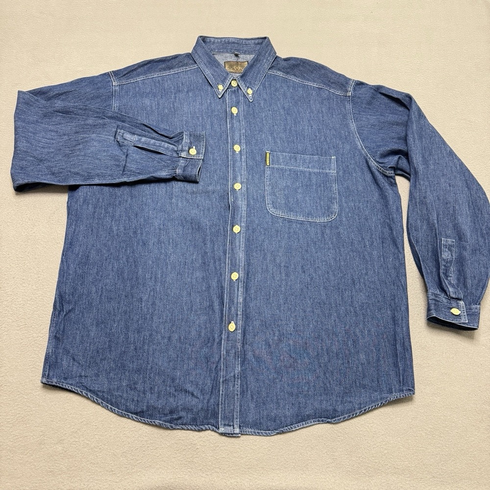 Vintage Armani Jeans Shirt Mens XL Blue Denim Button Up Long Sleeve Americana